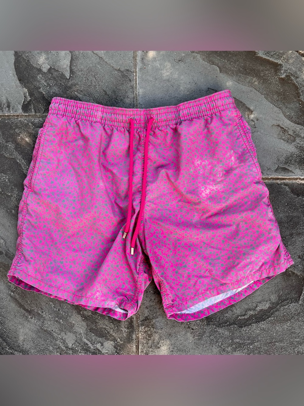 Vilebrequin Swim Trunks Mens XXL Blue Tan Beach Scene Graphic Trunks Shorts